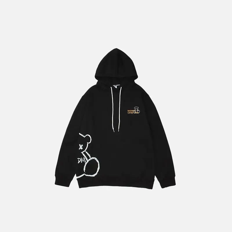 Crashed Bear Y2K Hoodie: Cute Grunge Aesthetic Pullover for Cozy Street Style