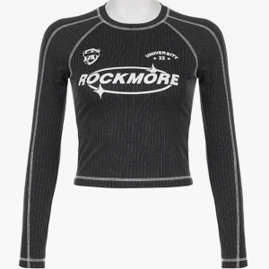 Cropped Black Long Sleeve Top - Y2K Aesthetic Cute Top for Grunge and Coquette Styles