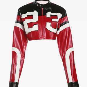 Cropped Red Leather Jacket for Y2K Aesthetic and Grunge Style Outfits