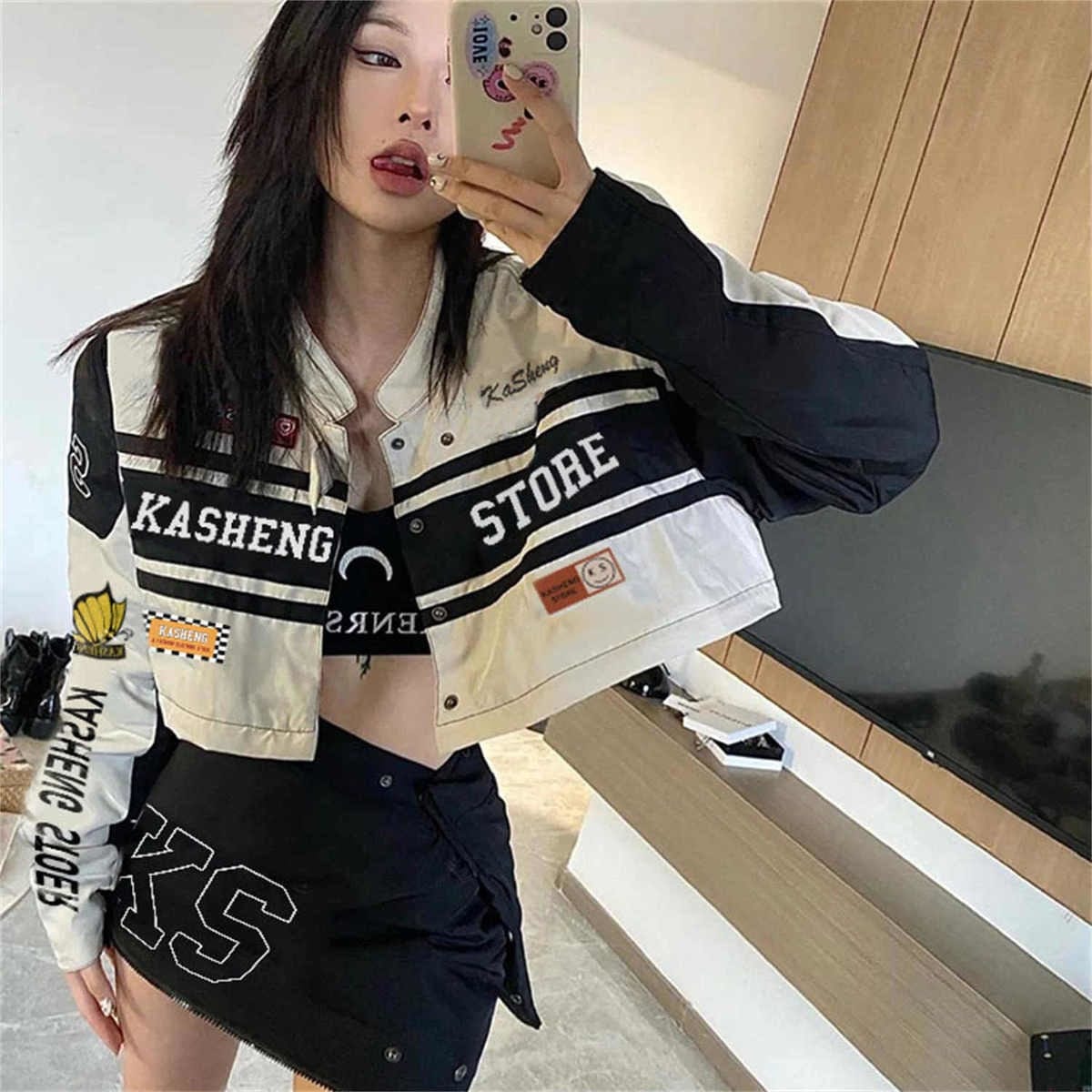 Cropped Y2K Racer Jacket for Trendy Y2K Fashion and Aesthetic Outfits