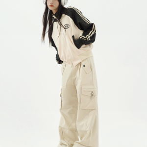 Cropped Y2K Track Jacket in Grunge Aesthetic - Trendy Comfy Layer for Stylish Outfits