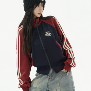 Cropped Y2K Track Jacket in Grunge Aesthetic - Trendy Comfy Layer for Stylish Outfits