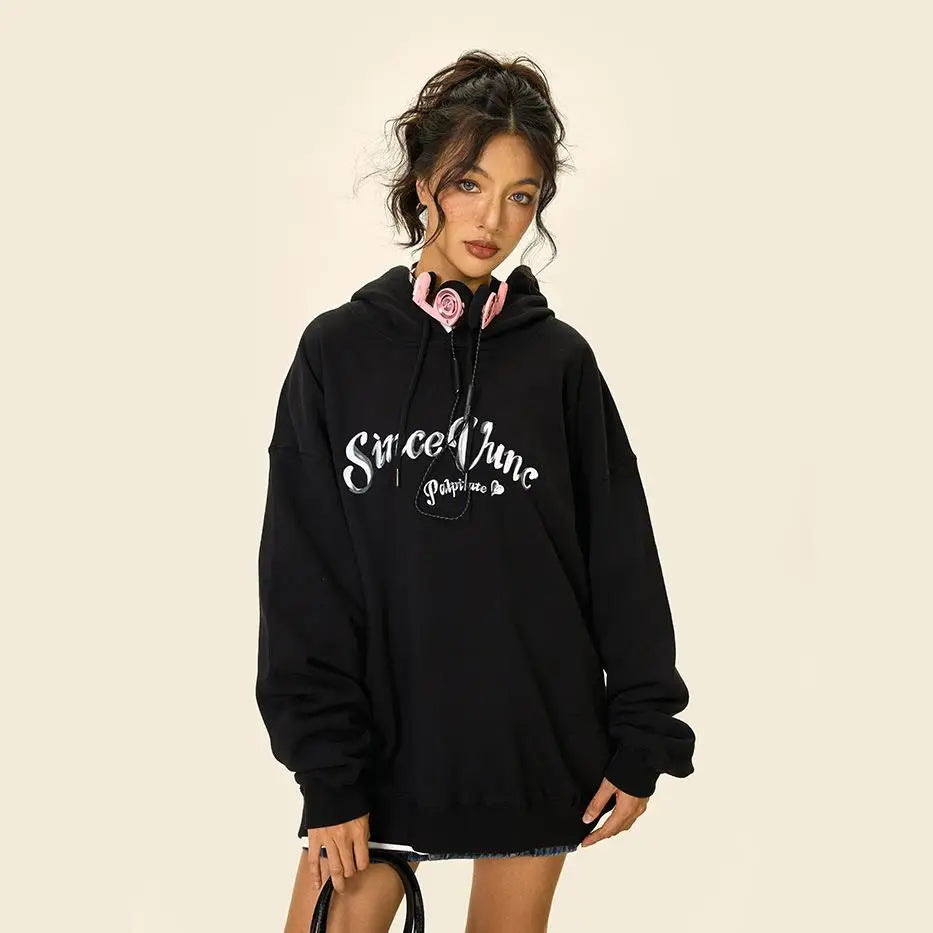 Cursive Love Heart Hoodie - Y2K Aesthetic Comfy Top for Cute Outfits and Cozy Vibes