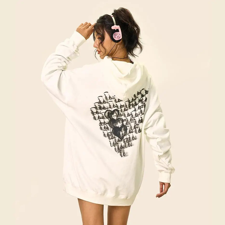 Cursive Love Heart Hoodie - Y2K Aesthetic Comfy Top for Cute Outfits and Cozy Vibes