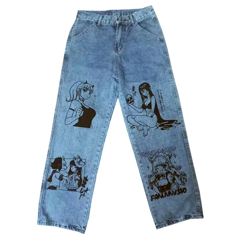 Custom Anime Manga Jeans - Y2K Aesthetic Denim Pants for Unique Style and Comfort