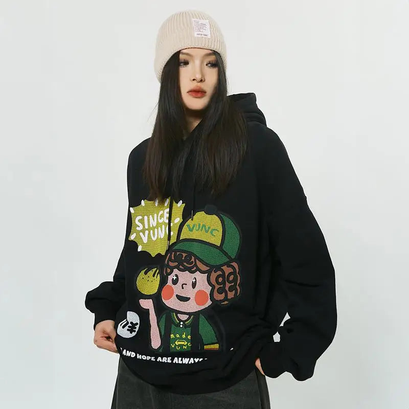 Cute Boy Graphic Print Oversized Y2K Hoodie for Trendy Aesthetic Outfits