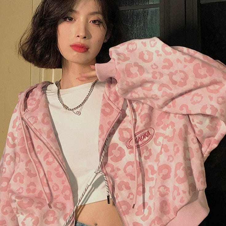 Cute Pink Y2K Zip Up Hoodie for Comfy Aesthetic Outfits and Retro Style Lovers