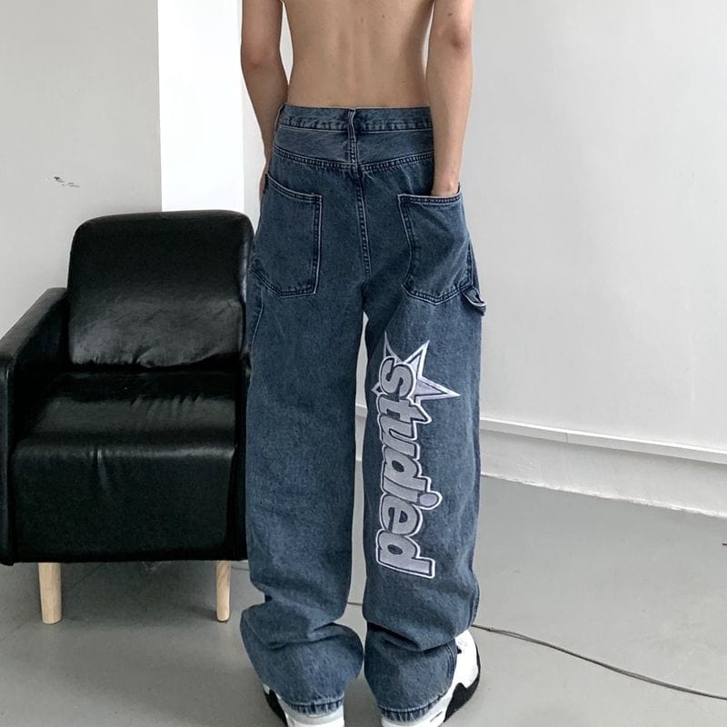 Cyber Y2K High-Waisted Jeans for Trendy Grunge and Aesthetic Outfits