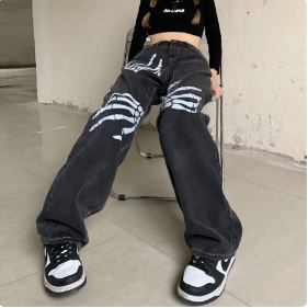 Cyber Y2K Skeleton Pants: Edgy Grunge Aesthetic Bottoms for Bold Fashion Statements