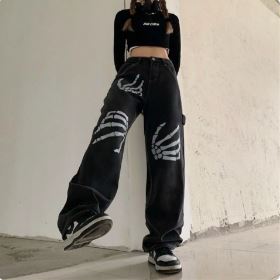 Cyber Y2K Skeleton Pants: Edgy Grunge Aesthetic Bottoms for Bold Fashion Statements