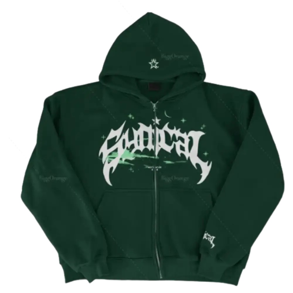 Dark Green Y2K Aesthetic Zipper Hoodie - Trendy Grunge Style for Cozy Outfits