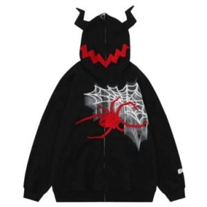 Devil Horn Y2K Aesthetic Full Zip Hoodie - Trendy Grunge Style for Unique Outfits