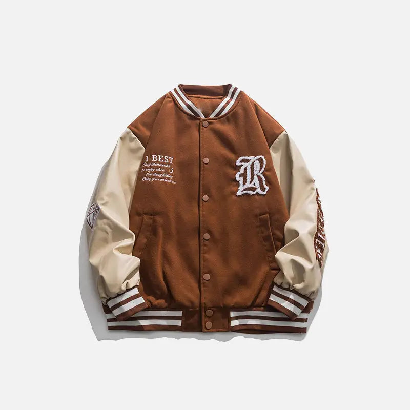 Distant Embroidery Letter Varsity Jacket in Y2K Style - Trendy Aesthetic Outerwear