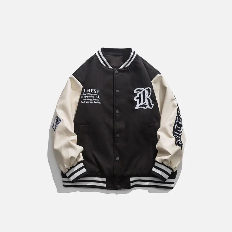 Distant Embroidery Letter Varsity Jacket in Y2K Style - Trendy Aesthetic Outerwear