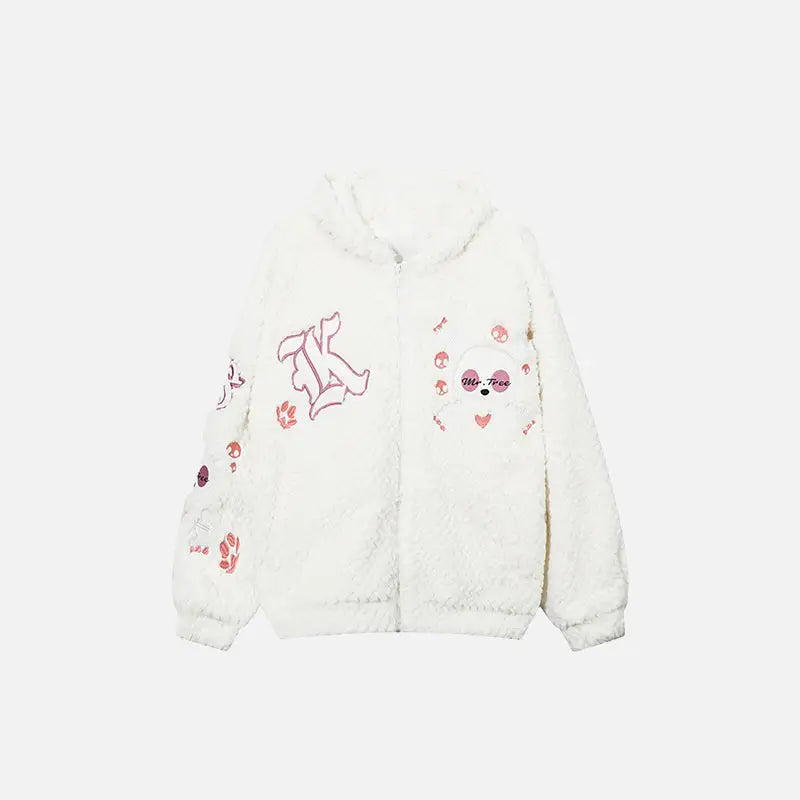 Doll Graphic Oversized Fuzzy Hoodie in Y2K Style for Cozy Aesthetic Vibes