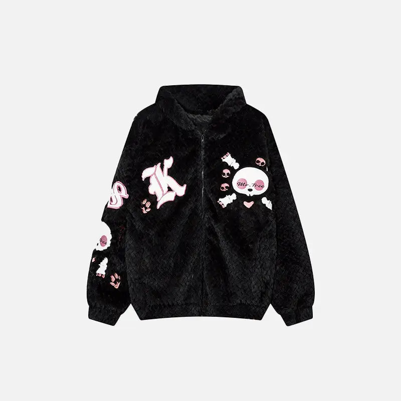 Doll Graphic Oversized Fuzzy Hoodie in Y2K Style for Cozy Aesthetic Vibes