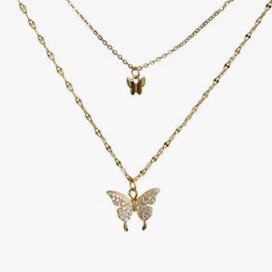 Double Butterfly Necklace - Y2K Aesthetic Jewelry for Coquette and Grunge Styles