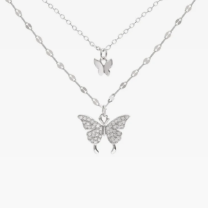 Double Butterfly Necklace - Y2K Aesthetic Jewelry for Coquette and Grunge Styles