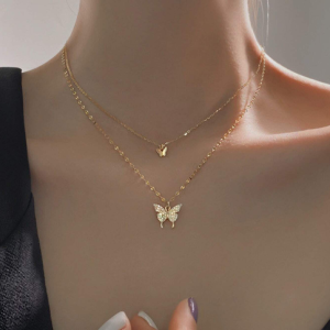 Double Butterfly Necklace - Y2K Aesthetic Jewelry for Coquette and Grunge Styles