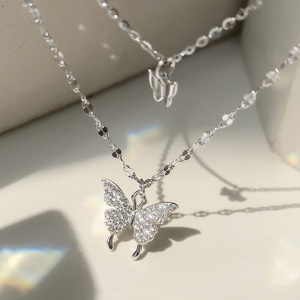 Double Butterfly Necklace - Y2K Aesthetic Jewelry for Coquette and Grunge Styles