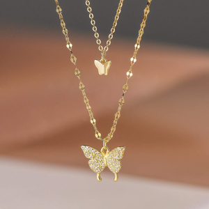 Double Butterfly Necklace - Y2K Aesthetic Jewelry for Coquette and Grunge Styles