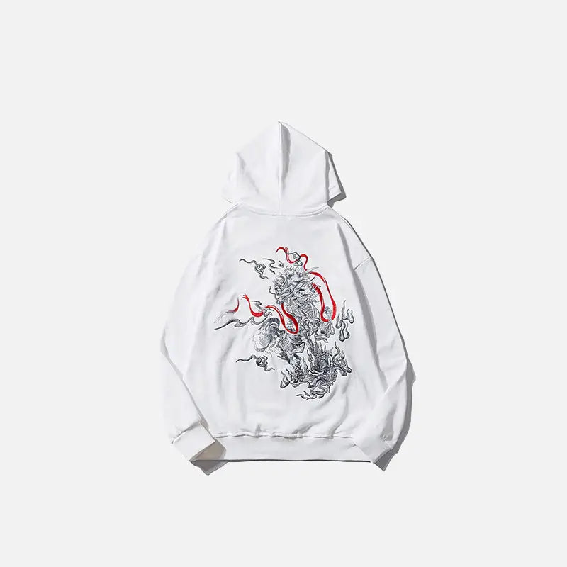 Embroidered Dragon Oversized Y2K Hoodie - Trendy Grunge Aesthetic Streetwear Top