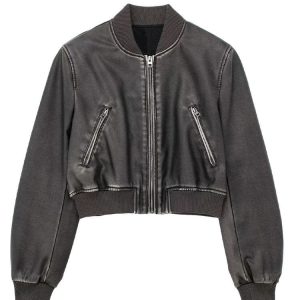 Faux Leather Y2K Jacket for Edgy Grunge Aesthetic and Retro Y2K Fashion Style