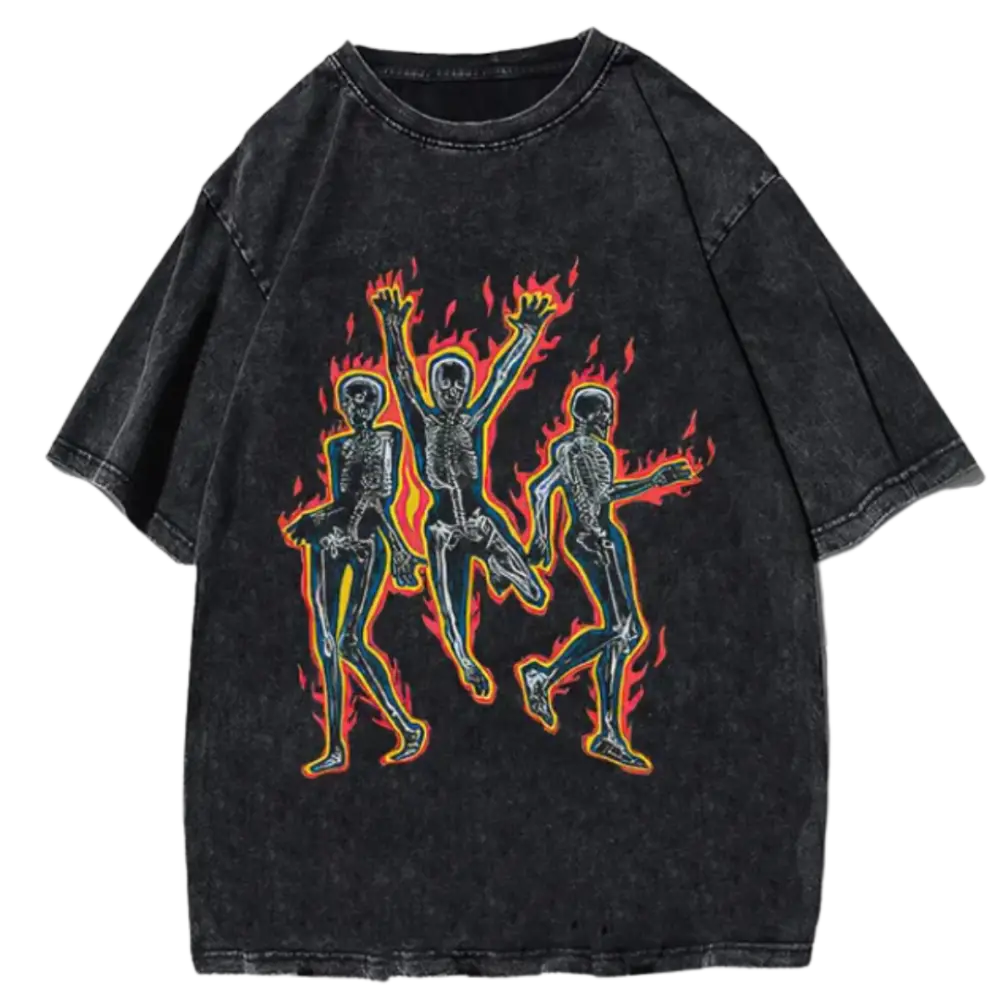 Flame Skeleton Y2K Tee: Edgy Grunge Aesthetic Top for Bold Fashion Statements