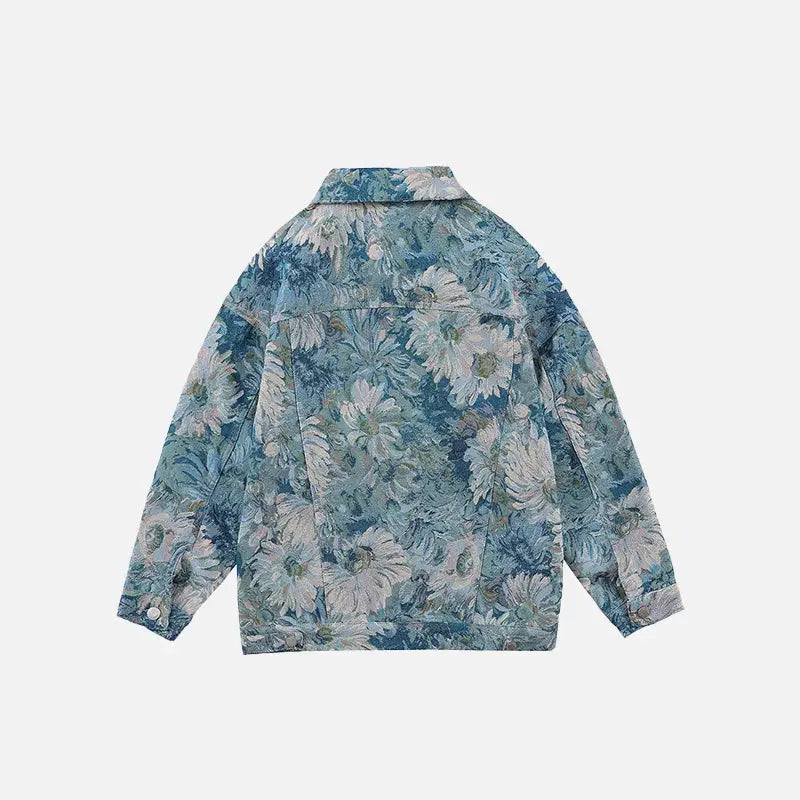 Floral Jacquard Y2K Denim Jacket - Vintage Aesthetic Outerwear for Trendy Outfits