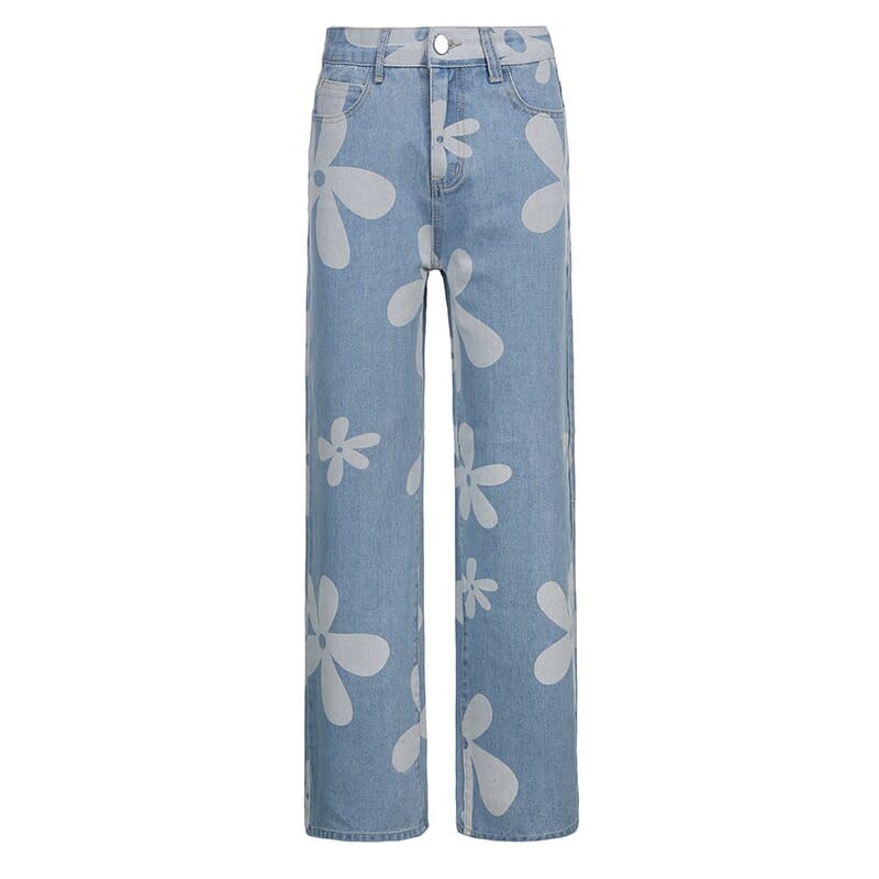 Floral Print Y2K Jeans for a Cute Coquette Aesthetic Look