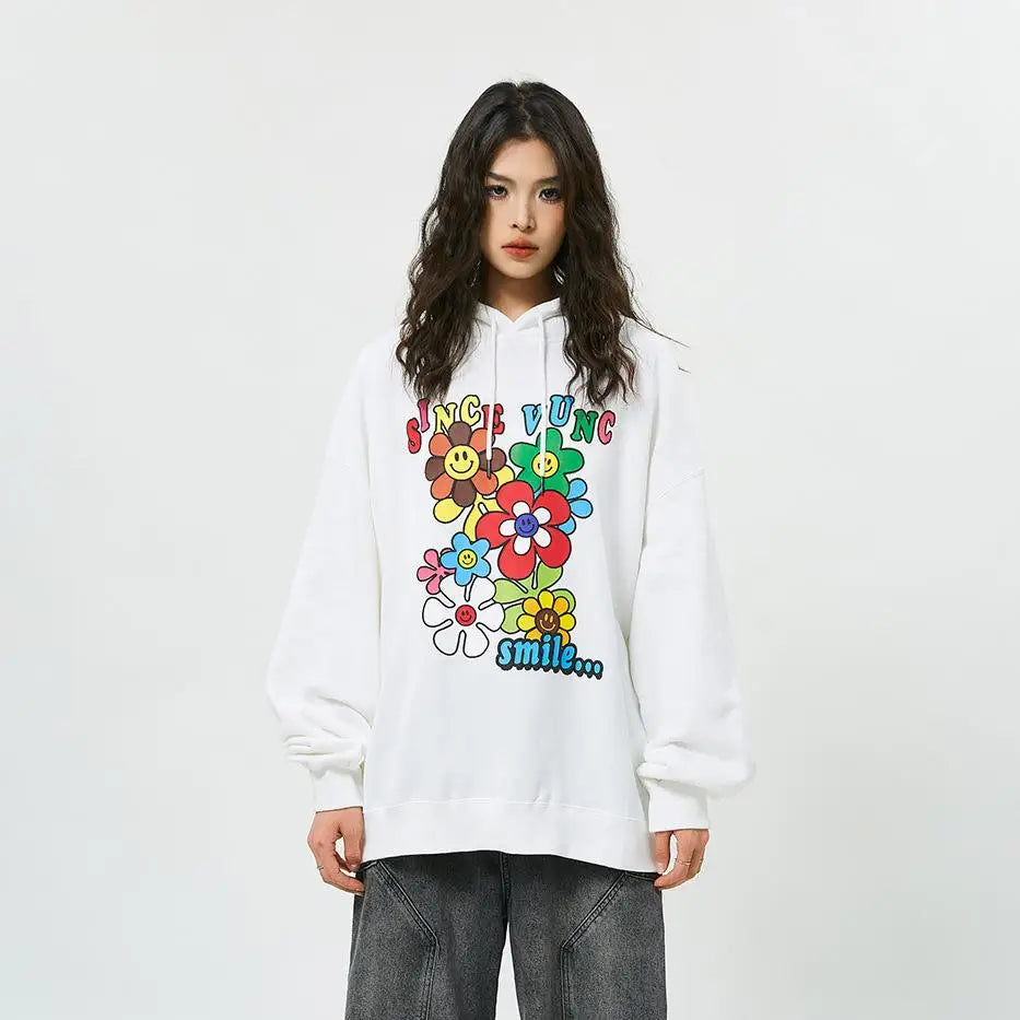 Flower Season Y2K Aesthetic Loose Hoodie - Comfy and Stylish for Every Occasion