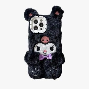 Fluffy Y2K Aesthetic Hello Kitty Phone Case for Cute and Cozy Vibes