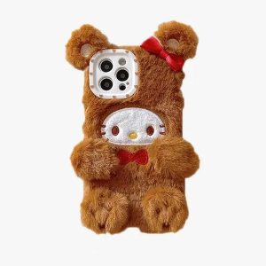 Fluffy Y2K Aesthetic Hello Kitty Phone Case for Cute and Cozy Vibes