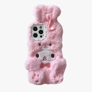 Fluffy Y2K Aesthetic Hello Kitty Phone Case for Cute and Cozy Vibes