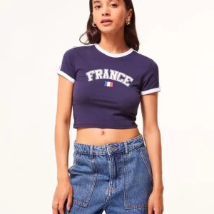 France Graphic Crop Tee - Y2K Aesthetic Top for Trendy Coquette and Grunge Styles