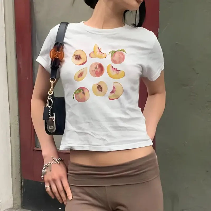 Fruit Print Y2K Aesthetic Shirt - Cute and Trendy for Y2K Fashion Lovers