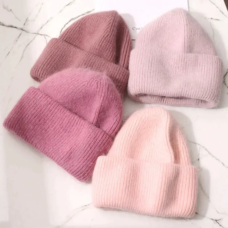 Fur Knitted Three-Fold Beanie in Y2K Style - Cozy Aesthetic Winter Accessory