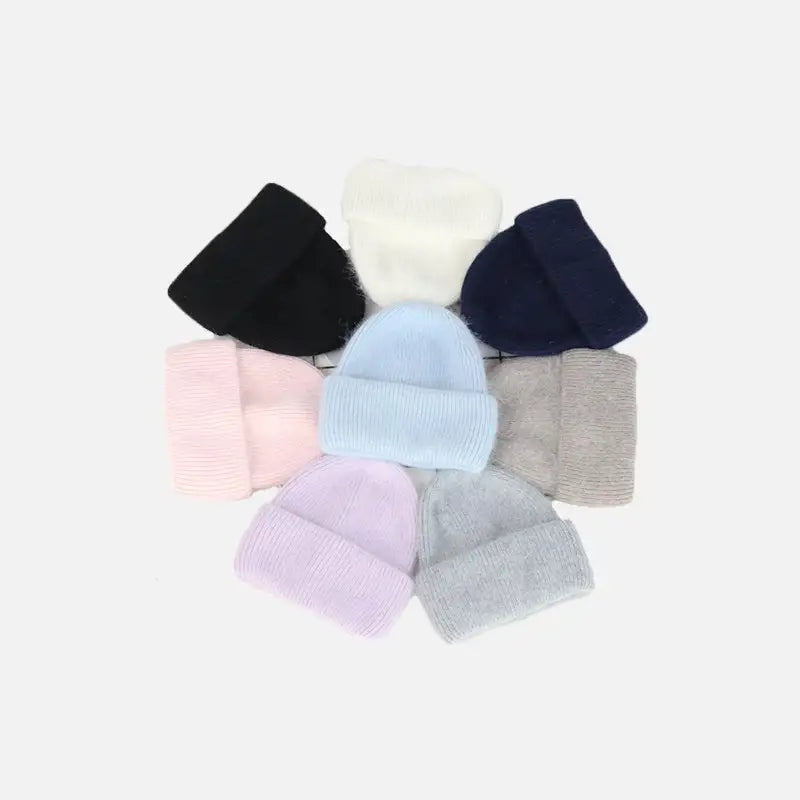 Fur Knitted Three-Fold Beanie in Y2K Style - Cozy Aesthetic Winter Accessory