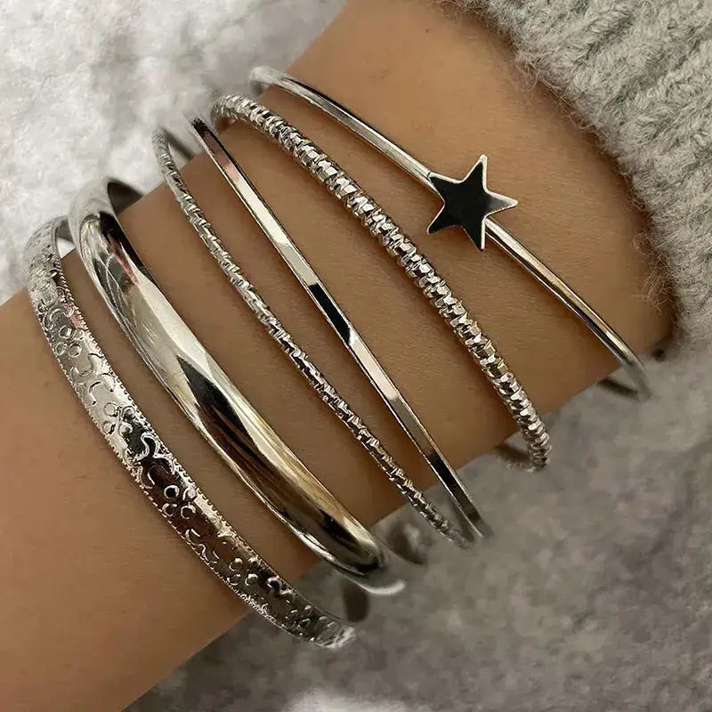 Galactic Charm Bracelet Set - 6 Pieces Y2K Aesthetic Jewelry for Trendy Outfits