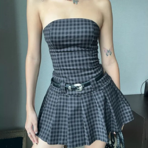 Gingham Mini Dress - Y2K Aesthetic Cute Dress for Coquette and Grunge Styles