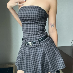 Gingham Mini Dress - Y2K Aesthetic Cute Dress for Coquette and Grunge Styles