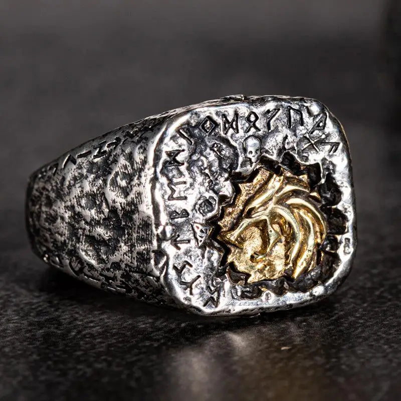 Golden Viking Wolf Head Ring - Y2K Aesthetic Jewelry for Unique Style Enthusiasts