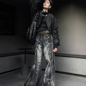 Gothic Grunge Baggy Jeans for Y2K Aesthetic Outfits and Edgy Fashion Styles