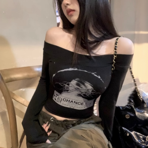 Gothic Long Sleeve Crop Top - Y2K Grunge Style with Edgy Aesthetic Appeal