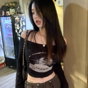 Gothic Long Sleeve Crop Top - Y2K Grunge Style with Edgy Aesthetic Appeal