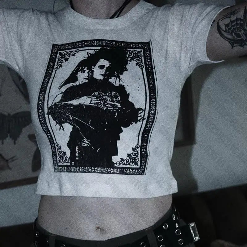 Gothic Y2K Crop Top: Edgy Grunge Aesthetic with Vintage Charm for Trendy Outfits