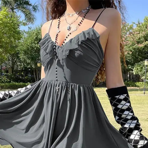 Gothic Y2K Dress: Embrace Grunge Aesthetic with Vintage Charm and Dark Elegance