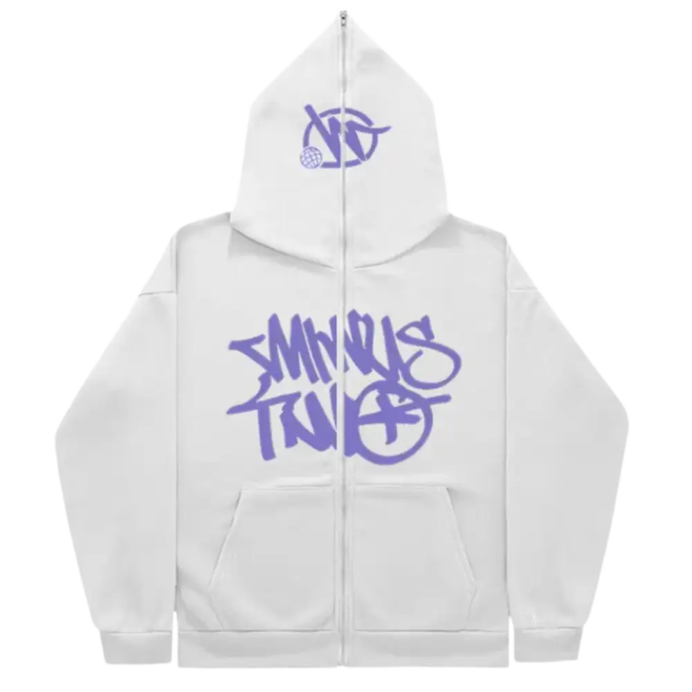 Graffiti Print White Zipper Y2K Hoodie - Trendy Y2K Fashion for Aesthetic Outfits