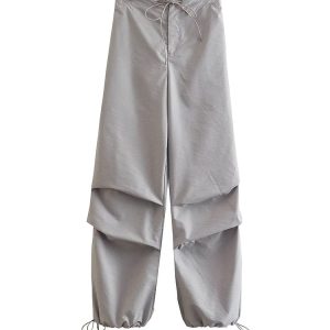 Gray Y2K Cargo Parachute Pants for Trendy Grunge and Coquette Aesthetic Outfits