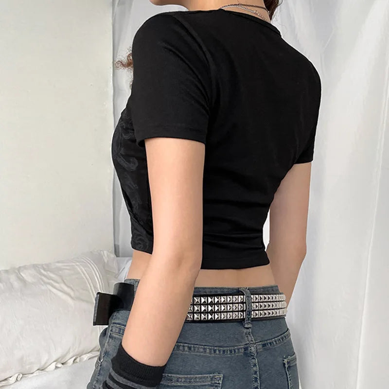 Grunge Y2K Aesthetic Crop Top - Vintage-Inspired Cute Top for Edgy Outfits